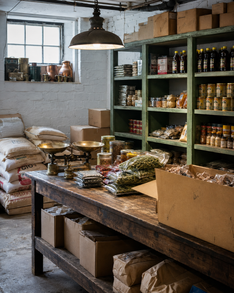 Vintage Canadian stockroom for an online Indian grocery